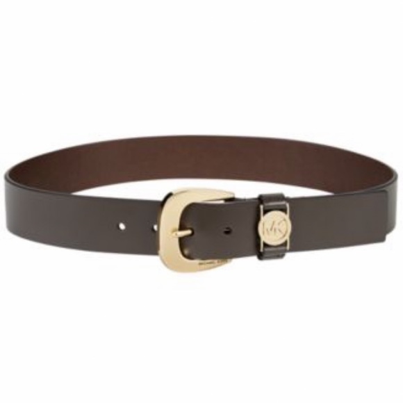 MICHAEL Michael Kors Leather Belt with MK Cutout Logo Disc Brown Size Large NWT - Picture 1 of 3